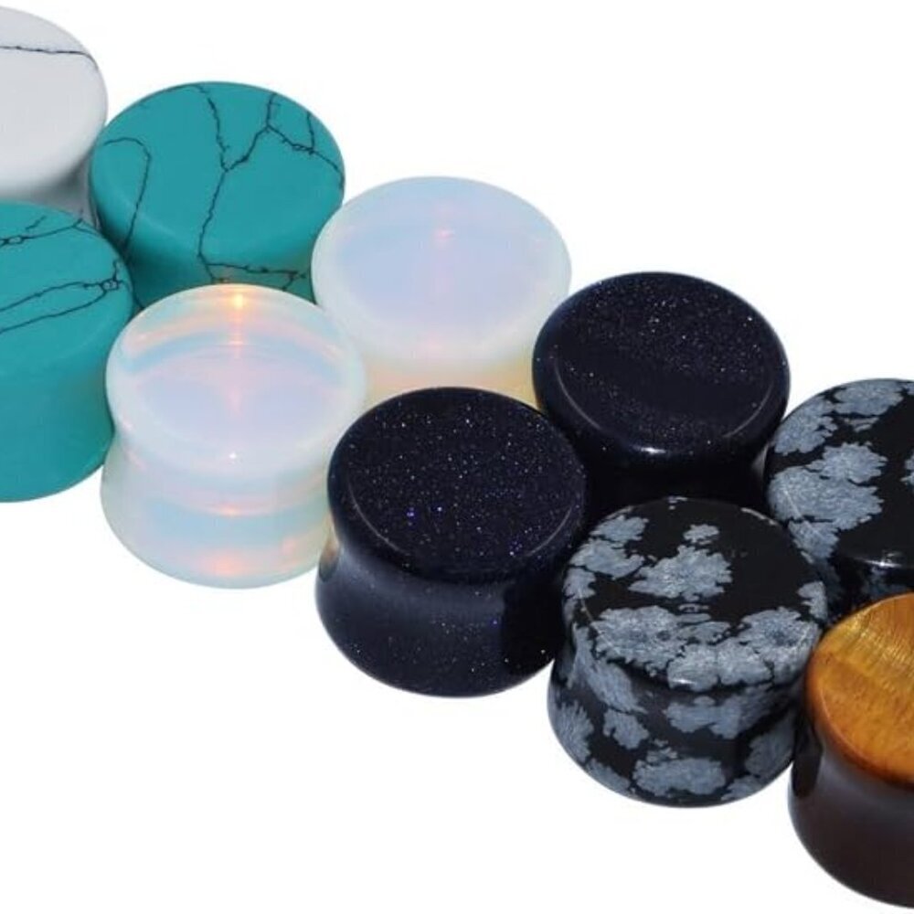 Natural Stone Ear Gauges Saddle Plugs 8G to 13/16 inch Pain-Free Piercing